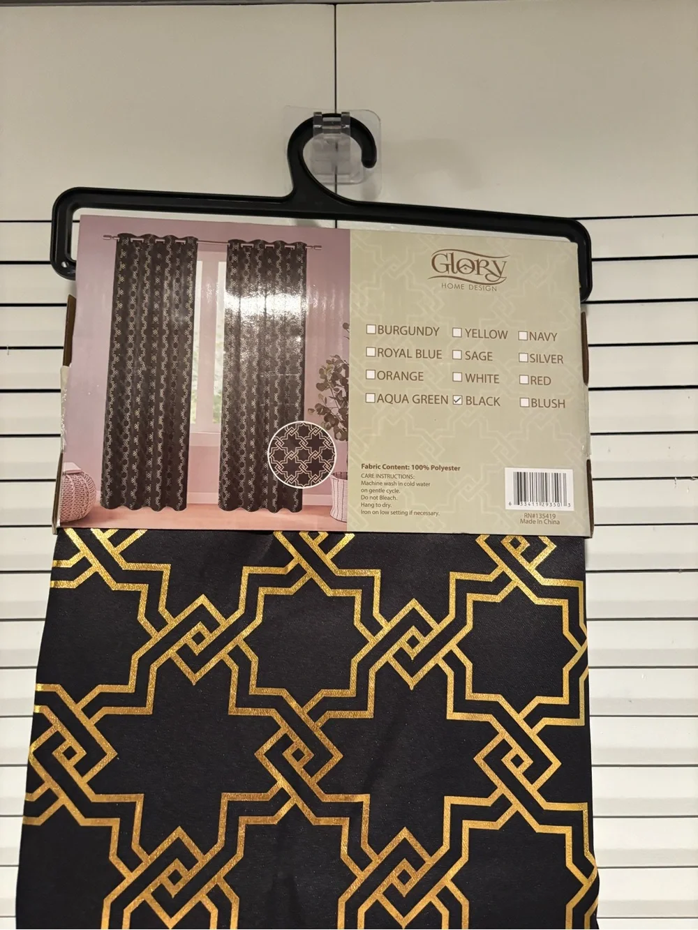 1 pair of GLO jeans Black and Gold Geometric Grommet Blackout Curtain Panel